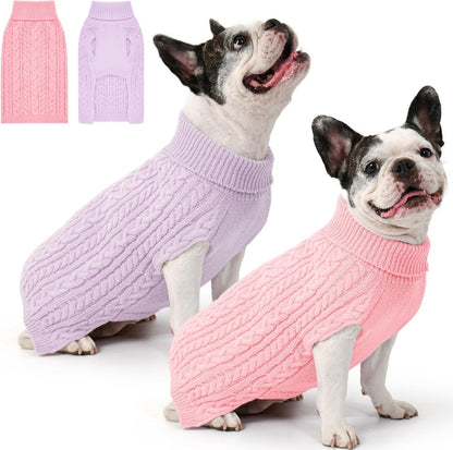 2 Pack Dog Sweaters – Winter Cable Knit Turtleneck