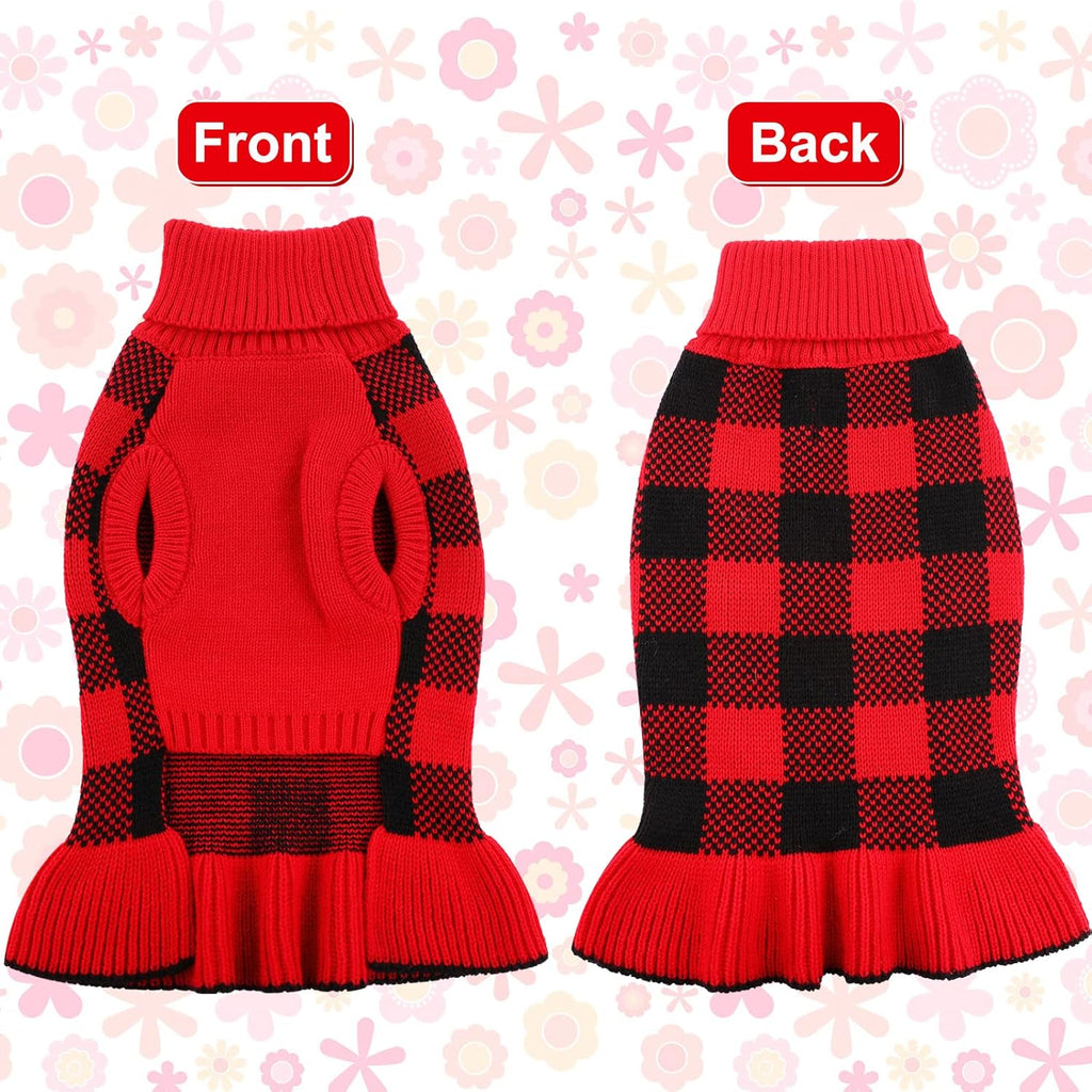 Christmas Dog Sweater – Cute Plaid Turtleneck Winter Dress for Chihuahua, Puppy, Small Dogs