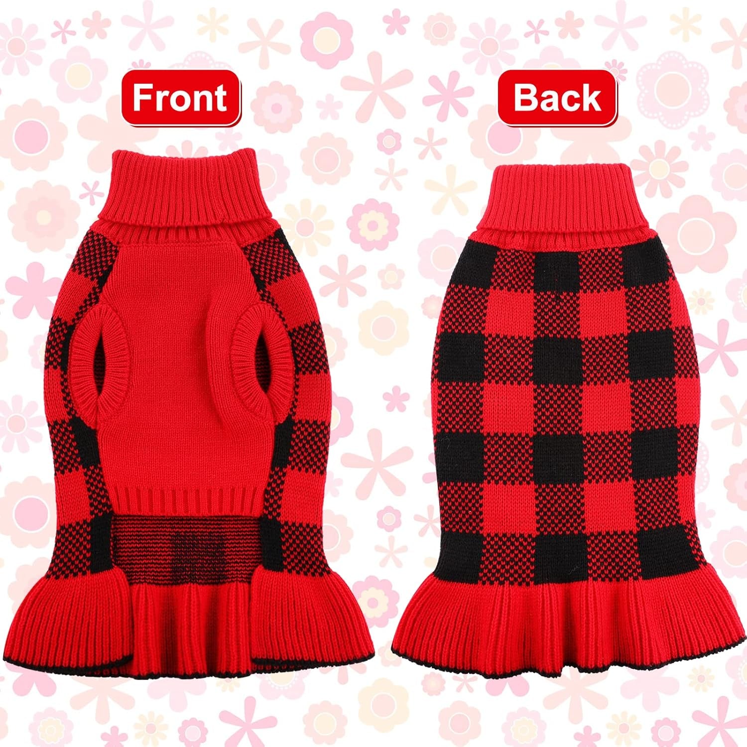 Christmas Dog Sweater – Cute Plaid Turtleneck Winter Dress for Chihuahua, Puppy, Small Dogs