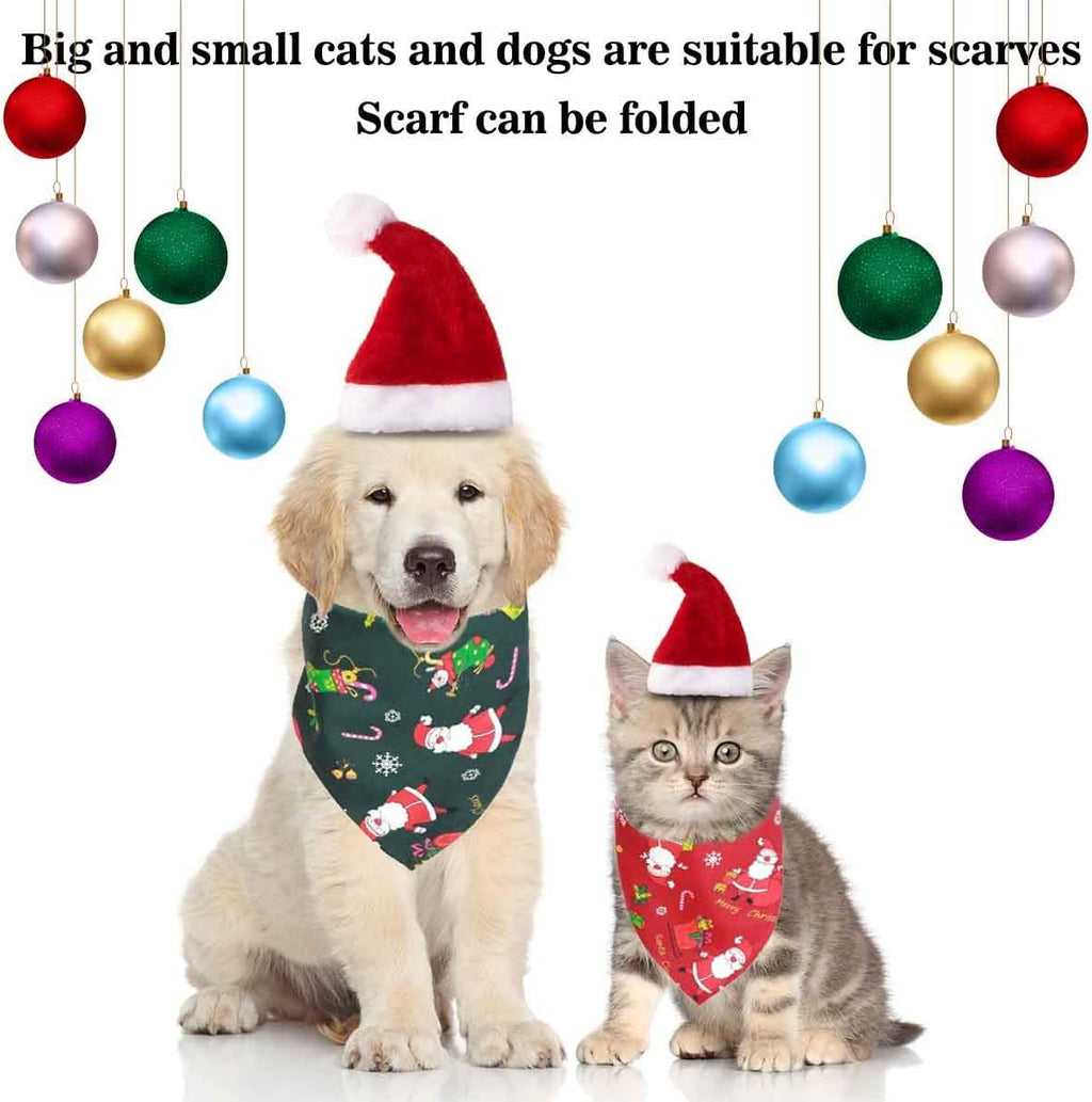 Merry Christmas Dog Bandana & Reversible Triangle Bib | Adjustable Santa Hat Scarf for Dogs – Green & Red Holiday Pet Clothes