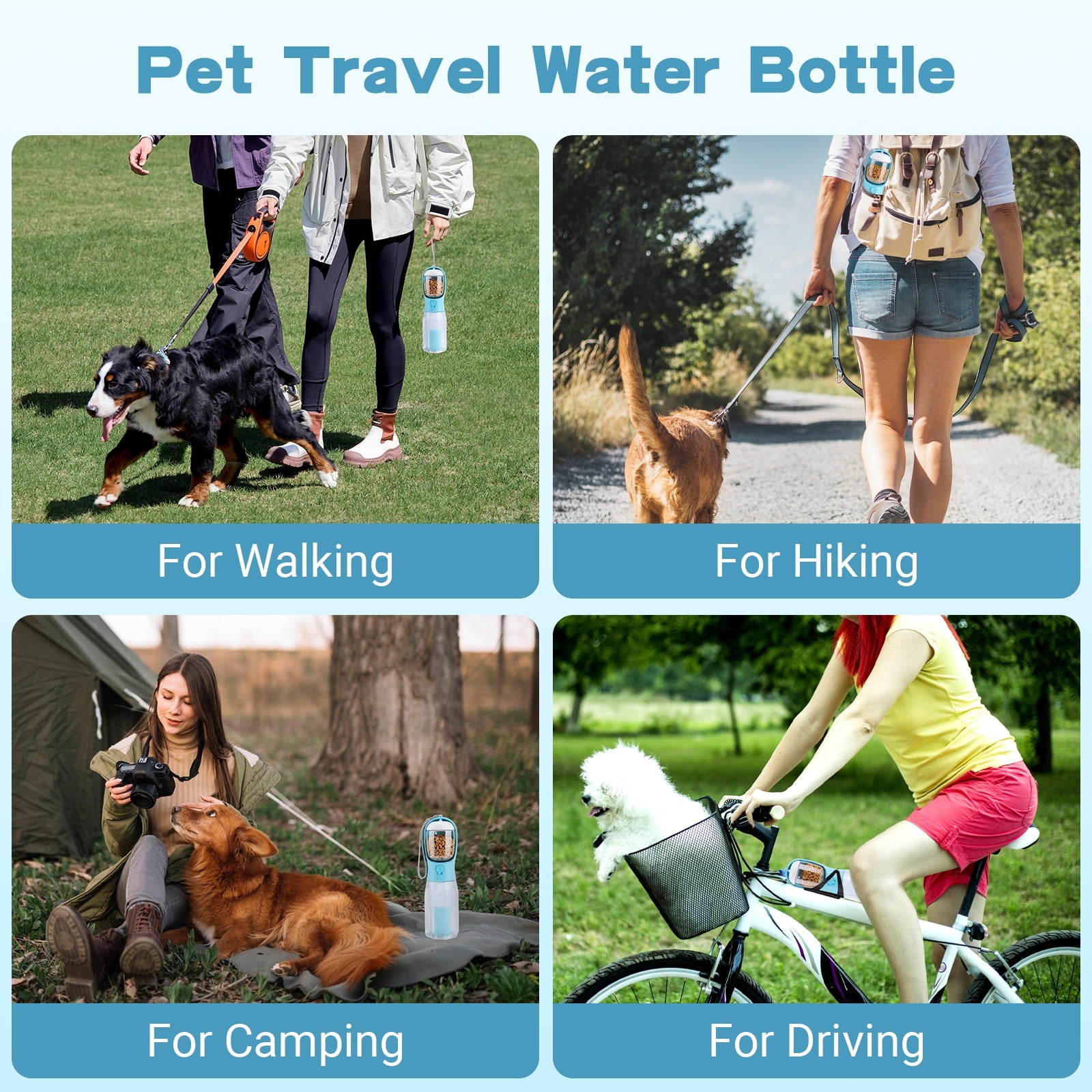 3-in-1 Dog Water Bottle & Food Container – Portable Travel Dispenser for Walking & Hiking