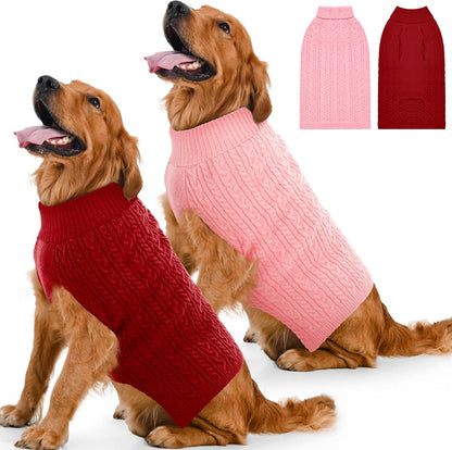 2 Pack Dog Sweaters – Winter Cable Knit Turtleneck