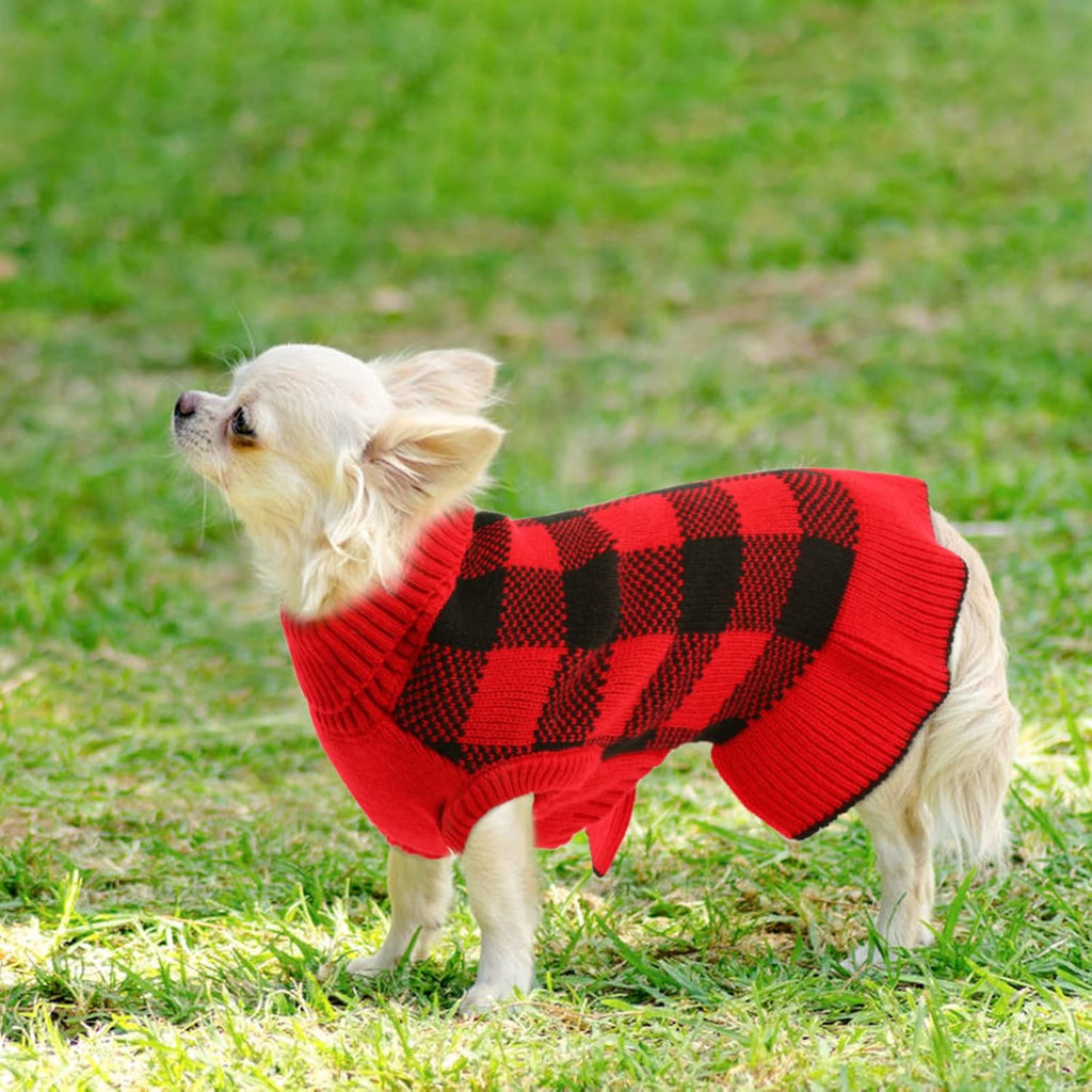 Christmas Dog Sweater – Cute Plaid Turtleneck Winter Dress for Chihuahua, Puppy, Small Dogs