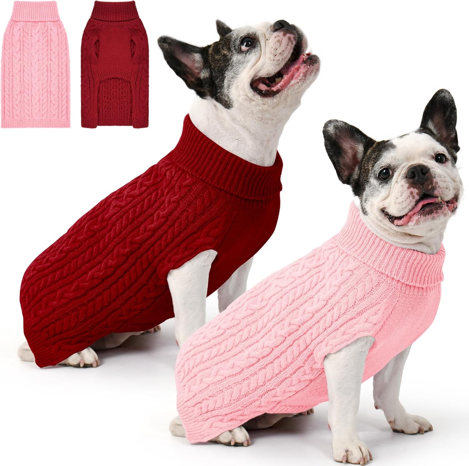 2 Pack Dog Sweaters – Winter Cable Knit Turtleneck