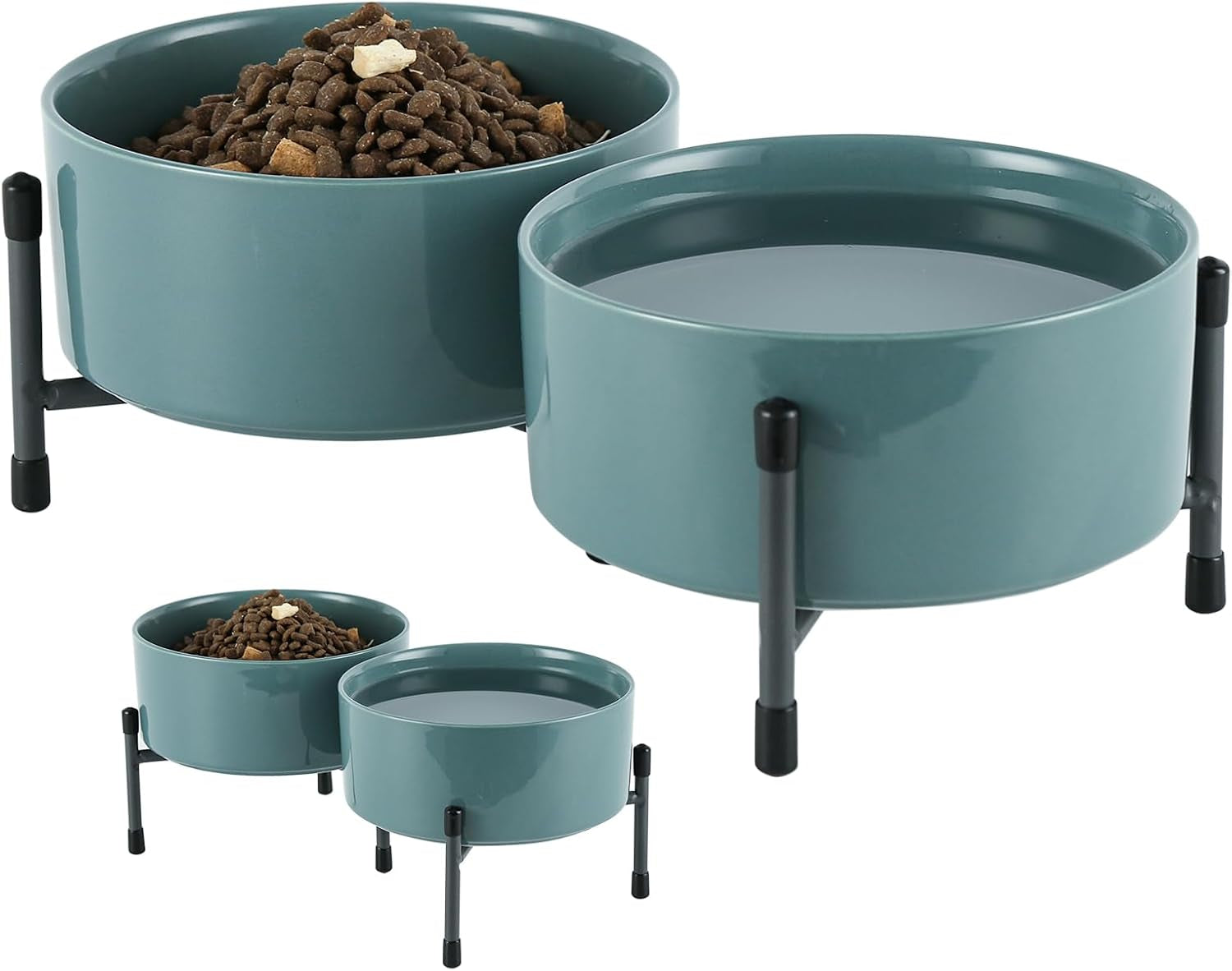 32oz Ceramic Dog & Cat Bowls with Metal Stand – Elevated, Non-Slip Feeding Station (Set of 2)