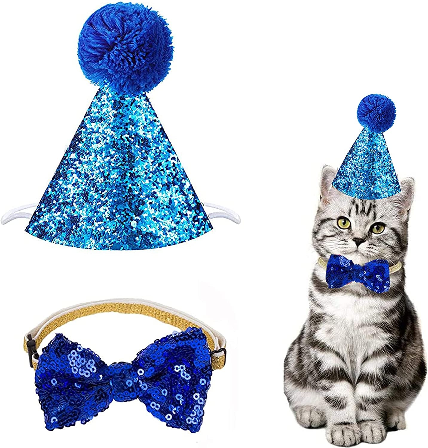 🎉🐾 Adorable Pet Birthday Hat & Bow Tie Set – Sparkly Party Outfit for Dogs & Cats 🎂 Perfect for Birthday Parties, Holidays, Photo Shoots, Themed Parties, Playdates, Cute Pet Accessories, Gift for Pet Lovers & Small to Medium Pets ✨