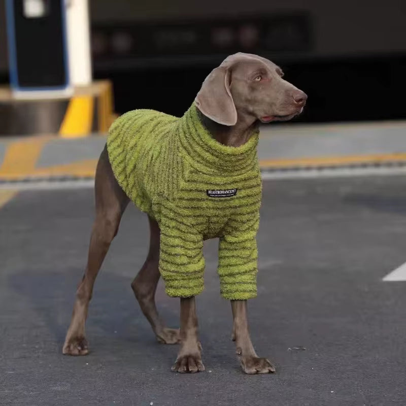 Striped Fleece Dog Sweater – Winter Turtleneck Pullover for Medium & Large Dogs