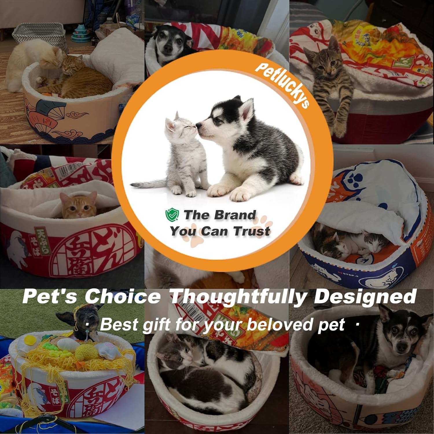 Ramen Noodle Dog & Cat Bed – Warm, Soft & Calming Pet Nest