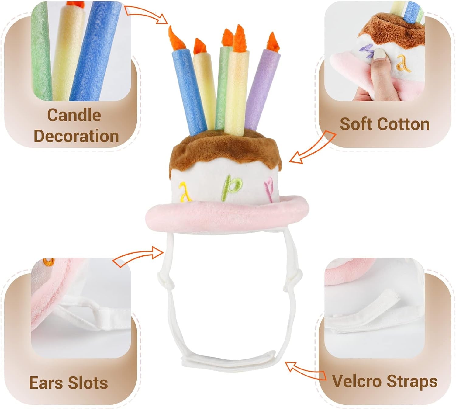 🎂🐾 Adorable Pet Birthday Cake Hat for Dogs & Cats – Cute Soft Cotton Party Hat with Adjustable Chin Strap, Colorful Candles Design, Perfect for Small & Large Pets, Puppies, Kittens, Rabbits – Birthday Party, Photoshoot, Holiday Gift, Celebration Fun 🎉💖